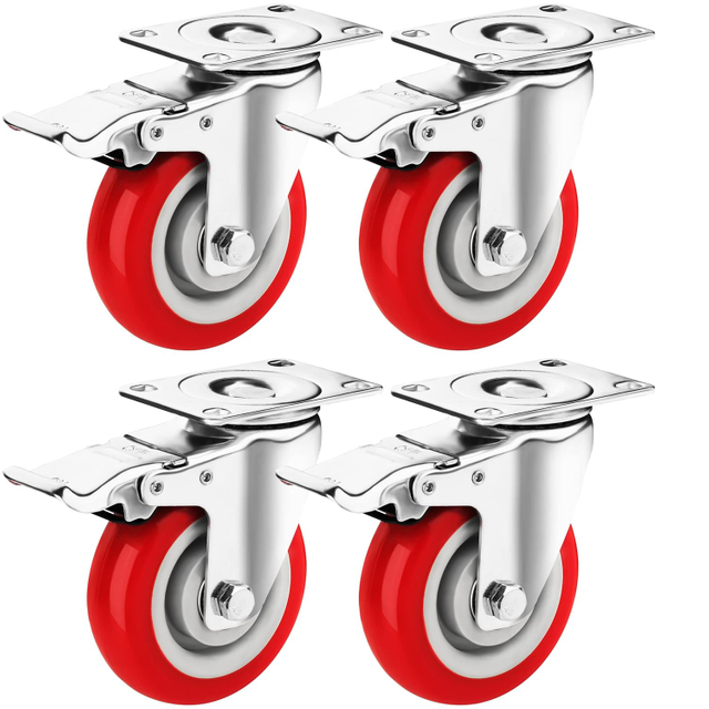 အကြီးစားတာဝန်အန္တရာယ်ကင်းရှင်းရေး Dual Dual Dual Locking Red Pu Plate Swivel Casters