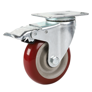 Red Medium Duty Double Ball Bearing Red PVC/PU Top Plate with Double Brake Caster Wheels