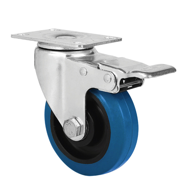 150 kg kapacitet 100 mm diameter blå TPR drejelig ricinushjul